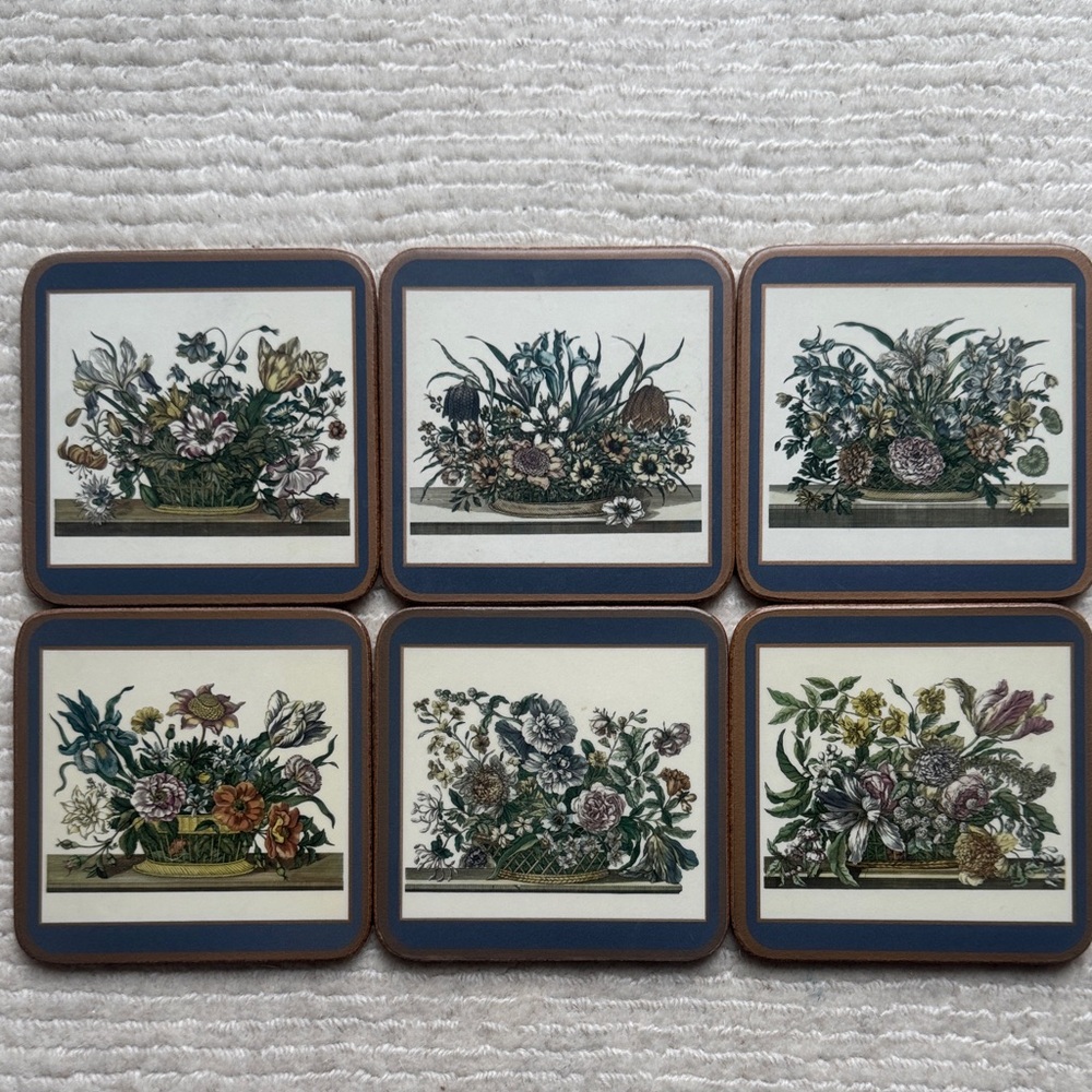 Set of 6 Vintage Pimpernel Botanical Floral Coasters – Made in England
